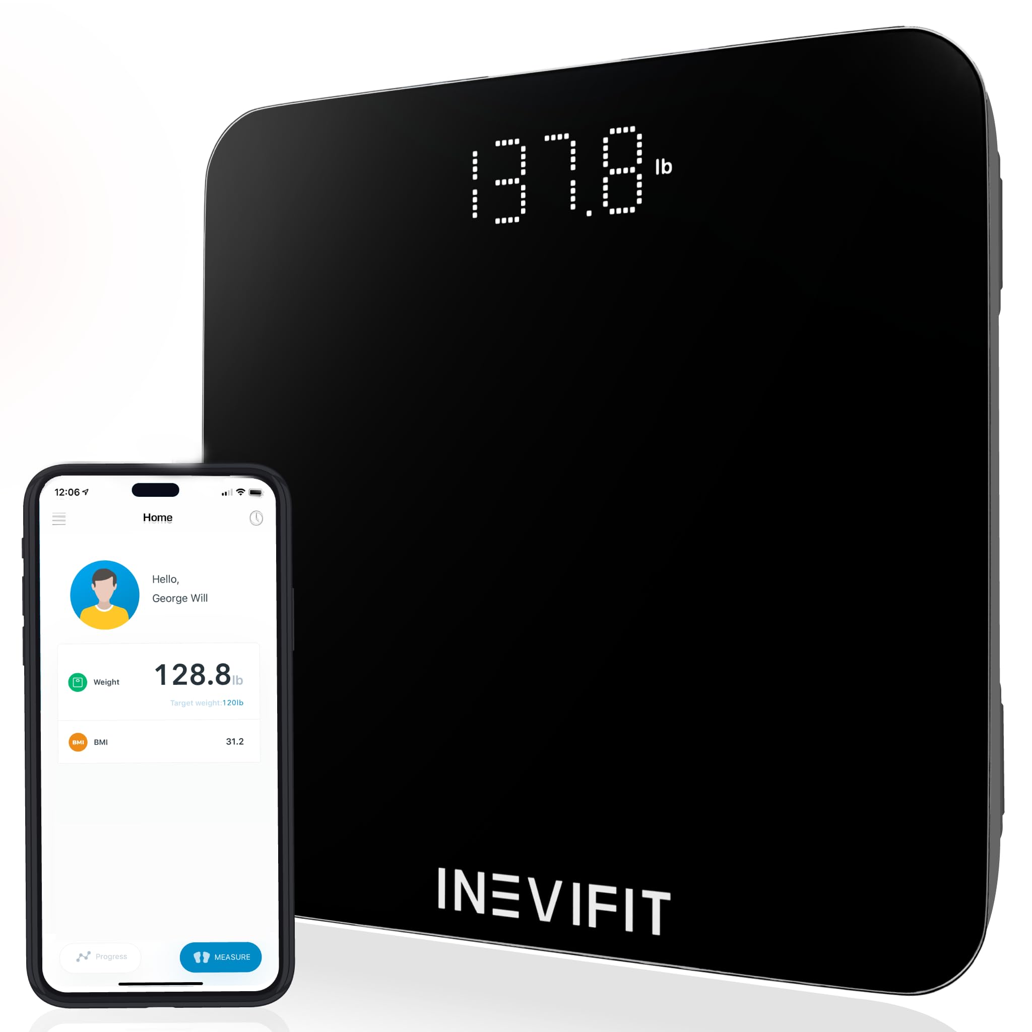INEVIFIT Smart Bathroom Scale Highly Accurate Bluetooth Digital Bathroom Body Weight Scale Precisely Measures Weight BMI for Unlimited