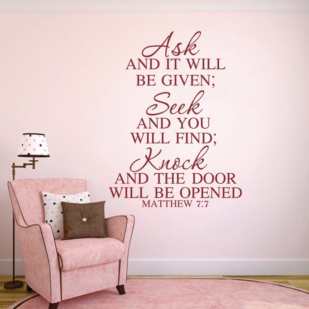 MairGwall Wall Decal Quote 'Ask.Seek.Knock.'Bible Verse Home Decoration Inspirational Quote Teen Room Decor(Large,White)