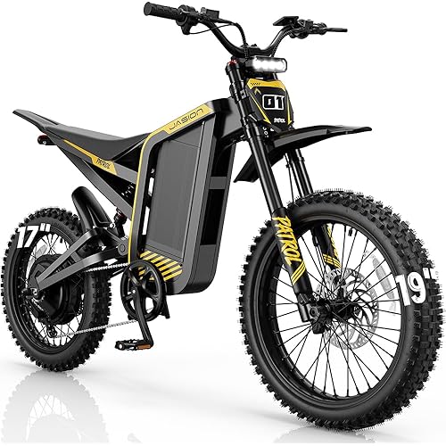 Jasion Patrol 52 Electric Dirt Bike for Adults&Teens,4000W Peak 40MPH Electric Bike with 52V 30AH 1560Wh Battery E Dirt Bike,50-Mile Range,19''/17''Off-Road Tires,Full Hydraulic Brakes&Dual Suspension