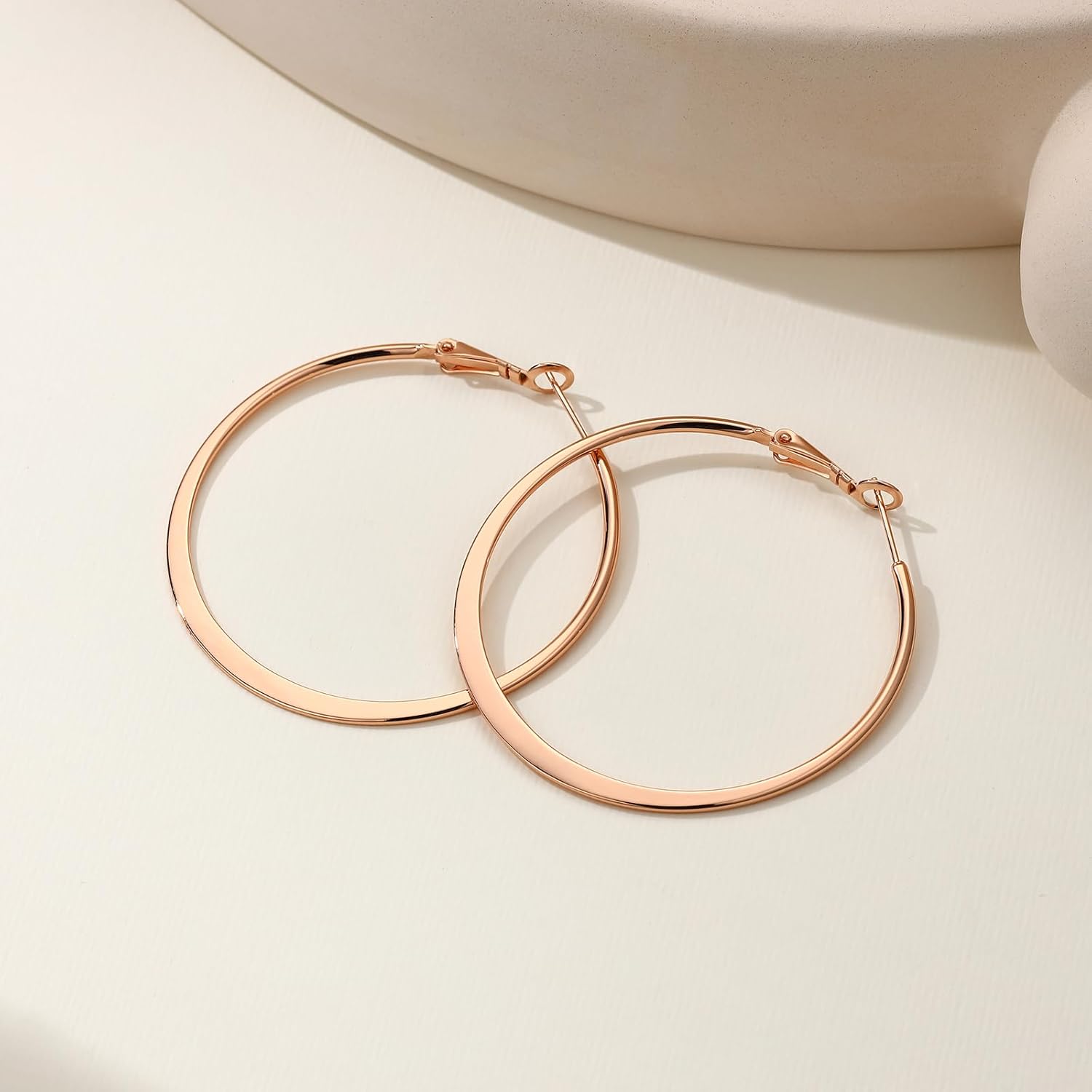 Rose Gold Hoop Earrings for Women, Fashion Round Lightweight Hoops Earrings Gift White Gold Rose Gold Plated 40mm - 50mm - 60mm - Image 5