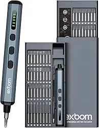 Chave de Fenda Elétrica de Precisão Portátil Exbom PRO-CKE6800, Sem Fio, Aço, 200 RPM, 3.7V, Bateria de Íon de Lítio, 35 Nm, 10mm, 68 Em 1 Bits, 28mm e 45mm