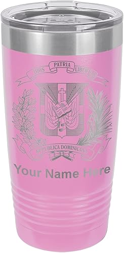 LaserGram Taza aislada al vacío de 20 onzas, escudo de armas, República Dominicana, grabado personalizado incluido (morado claro)