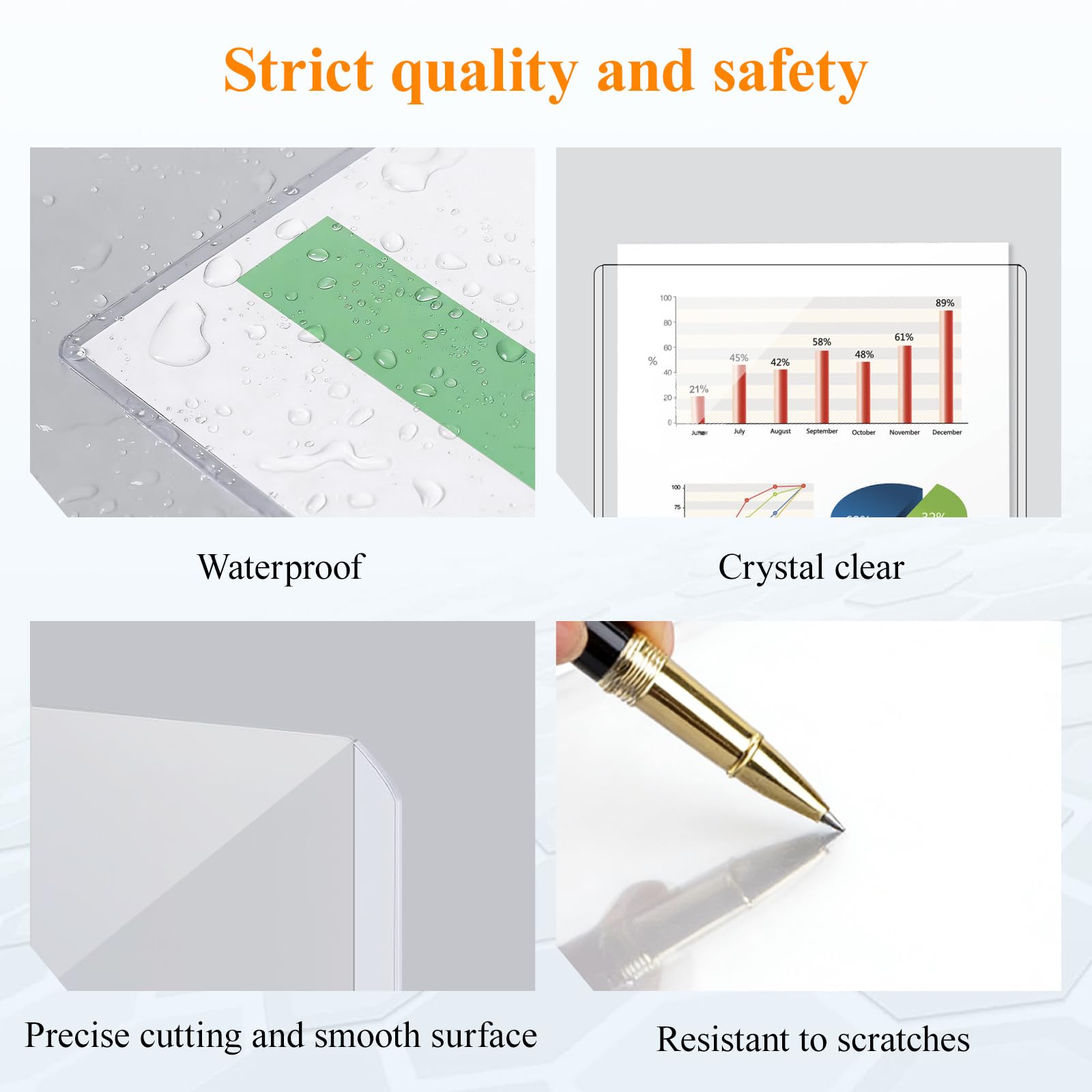 Paquete de 50 protectores de hojas rígidos transparentes, protectores de página de plástico duro de 11.1 x 8.5 pulgadas, fundas impermeables antiarañazos para fotos, contratos y menús