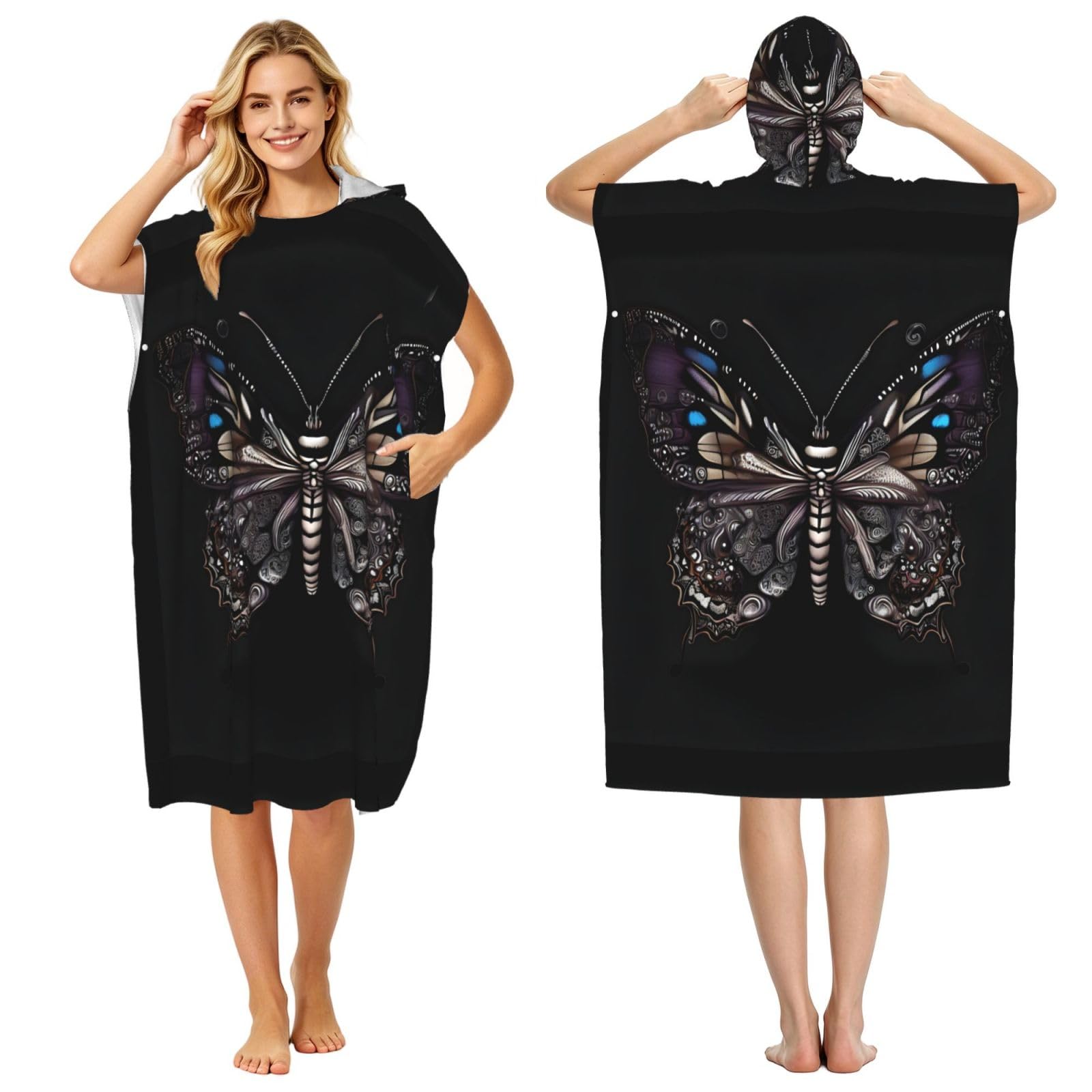 WSSYYBFScience Butterfly Adult hooded beach towel Oversized with Hood for Absorbent Quick Dry