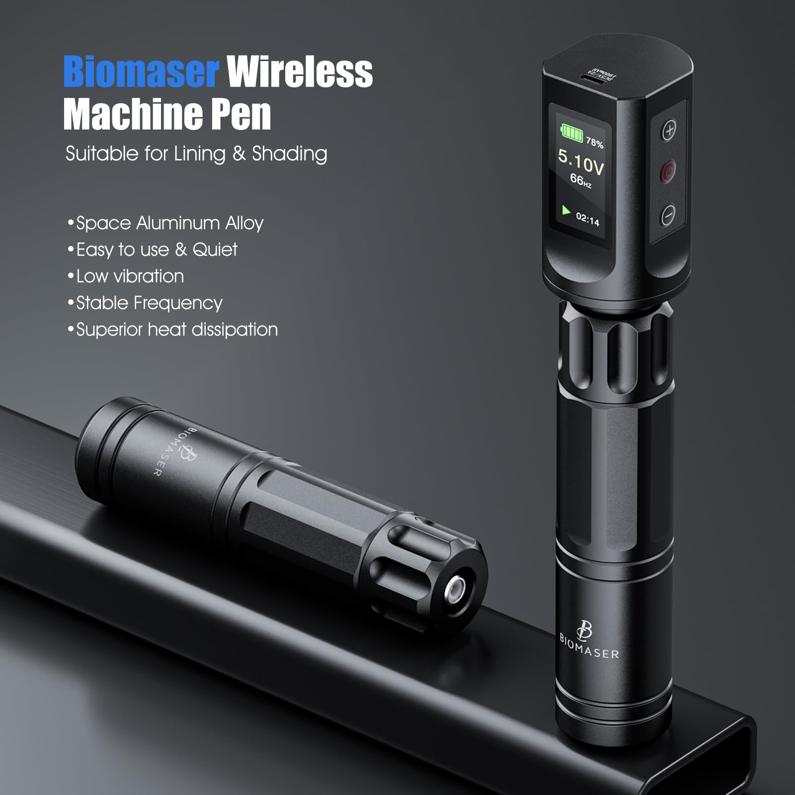 Biomaser Set di macchine senza fili con batteria da 1900 mAh | Penna rotante senza fili, 20 aghi, 10 bottiglie di inchiostro, accessori completi per principianti e artisti