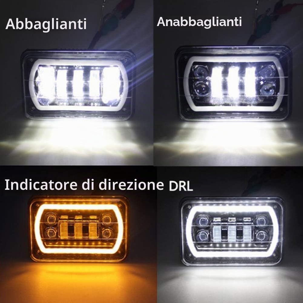 Tbest Faro anteriore sostituzione per camion, Camion 4 pollici x 6 pollici Faro anteriore a LED Luce quadrata a fascio alto/basso Halo bianco sostituzione per 1979 2003