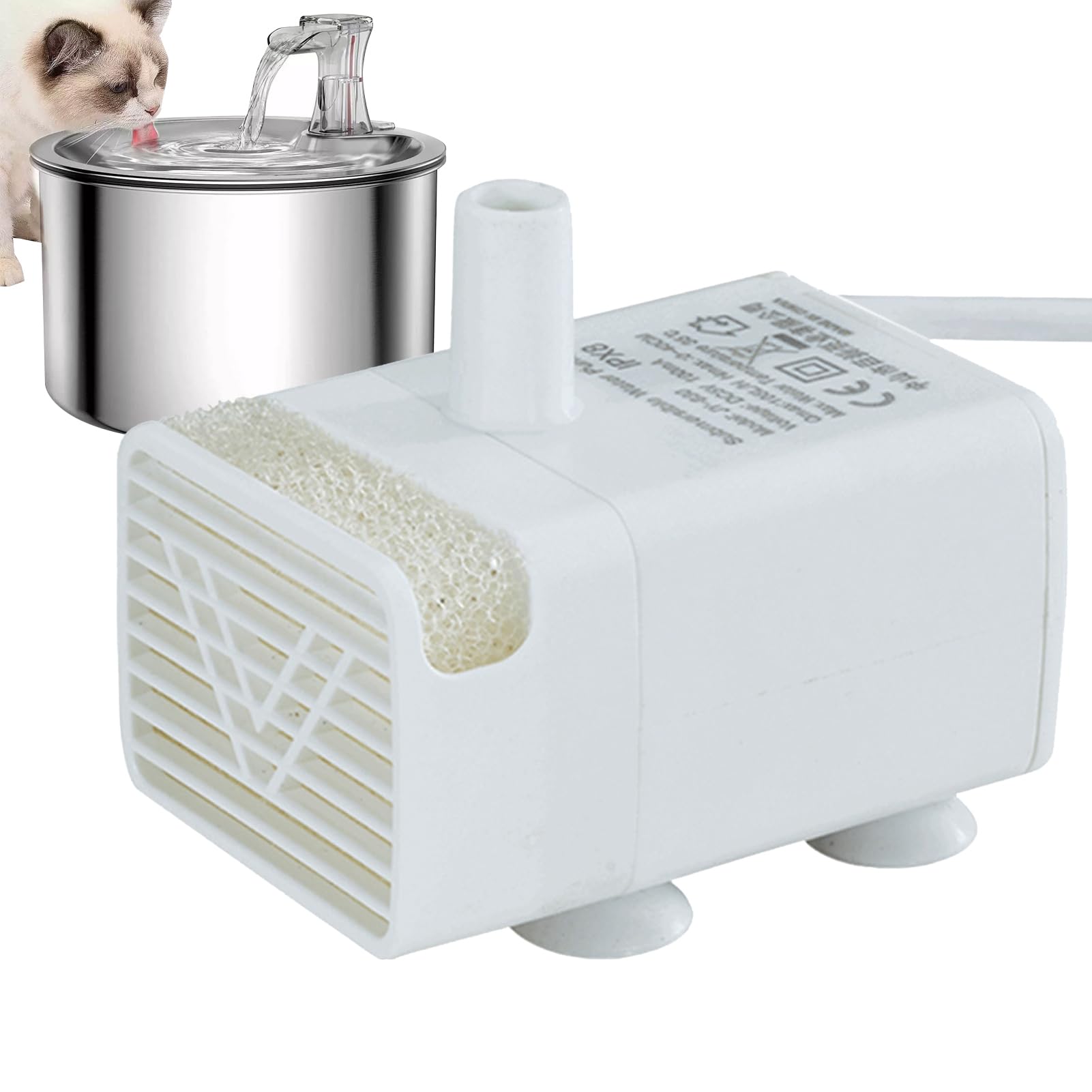 BommFu Water Pump for Cat Fountain | Cat Fountain Pump Replacement | Ultra Quiet Feeding Supplies for Indoor Outdoor Home Travel Drinking Dispenser