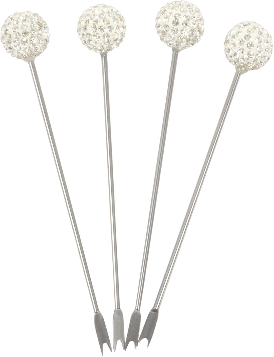 Set of 4 Cocktail Mini Forks Stainless Steel Picks White