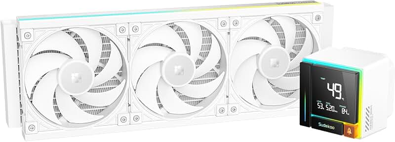 Sudokoo ENERGLO 360 Watercooling Blanc: AIO 360mm avec Écran LCD à segments - Refroidisseur Liquide avec Trois Ventilateurs PWM FDB & Pompe PWM 2500-3400 RPM, Intel LGA1851/1700/1200/115X AMD AM5/AM4
