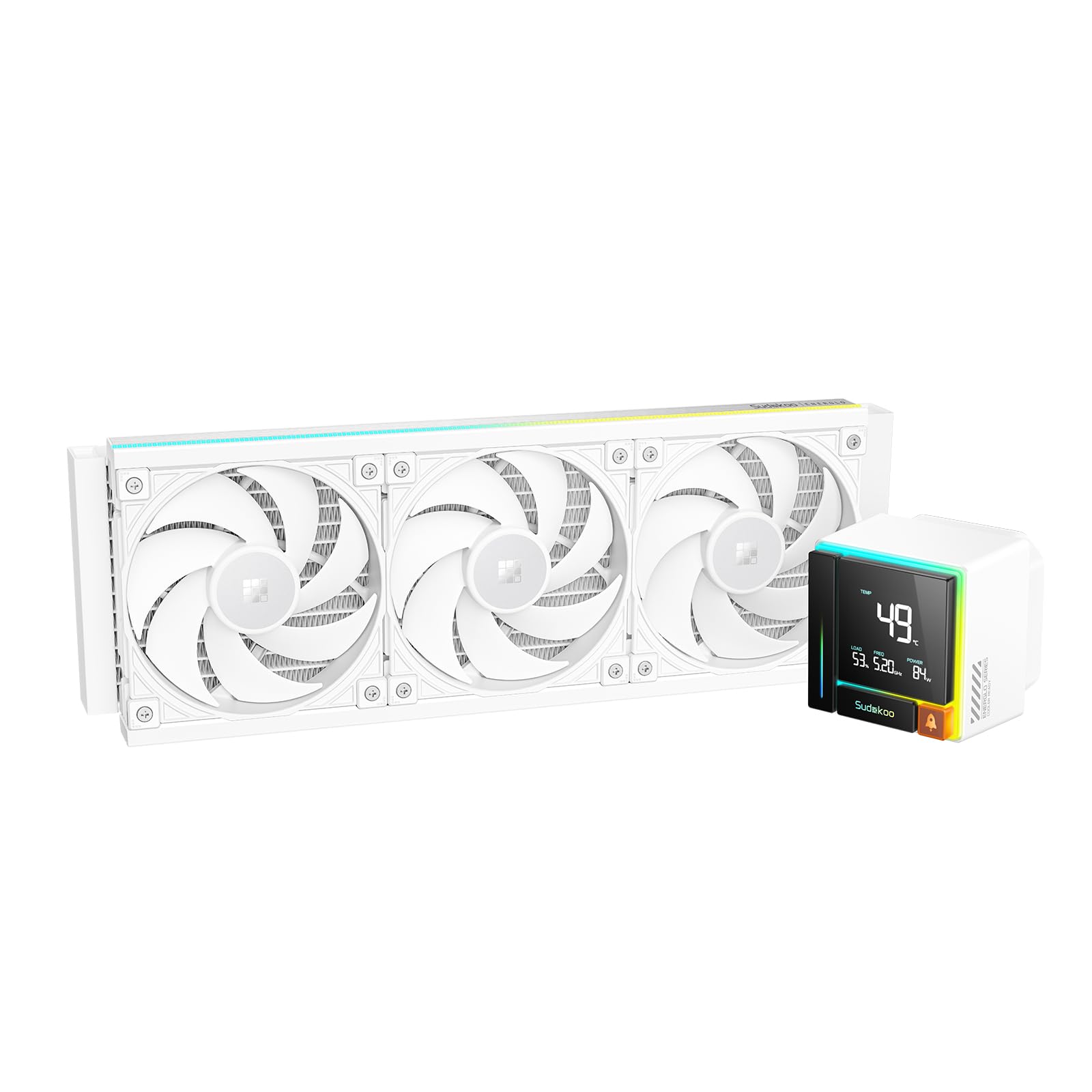 Sudokoo ENERGLO-360 Biały Chłodzenie Wodą : Chłodzenie Procesora 360mm z Wyświetlaczem LCD, TDP 310W, Ostrzeganie o Temperaturze, 5 Lat Gwarancji, Intel LGA1851/1700/1200/1151/1150/1155 AMD AM5/AM4