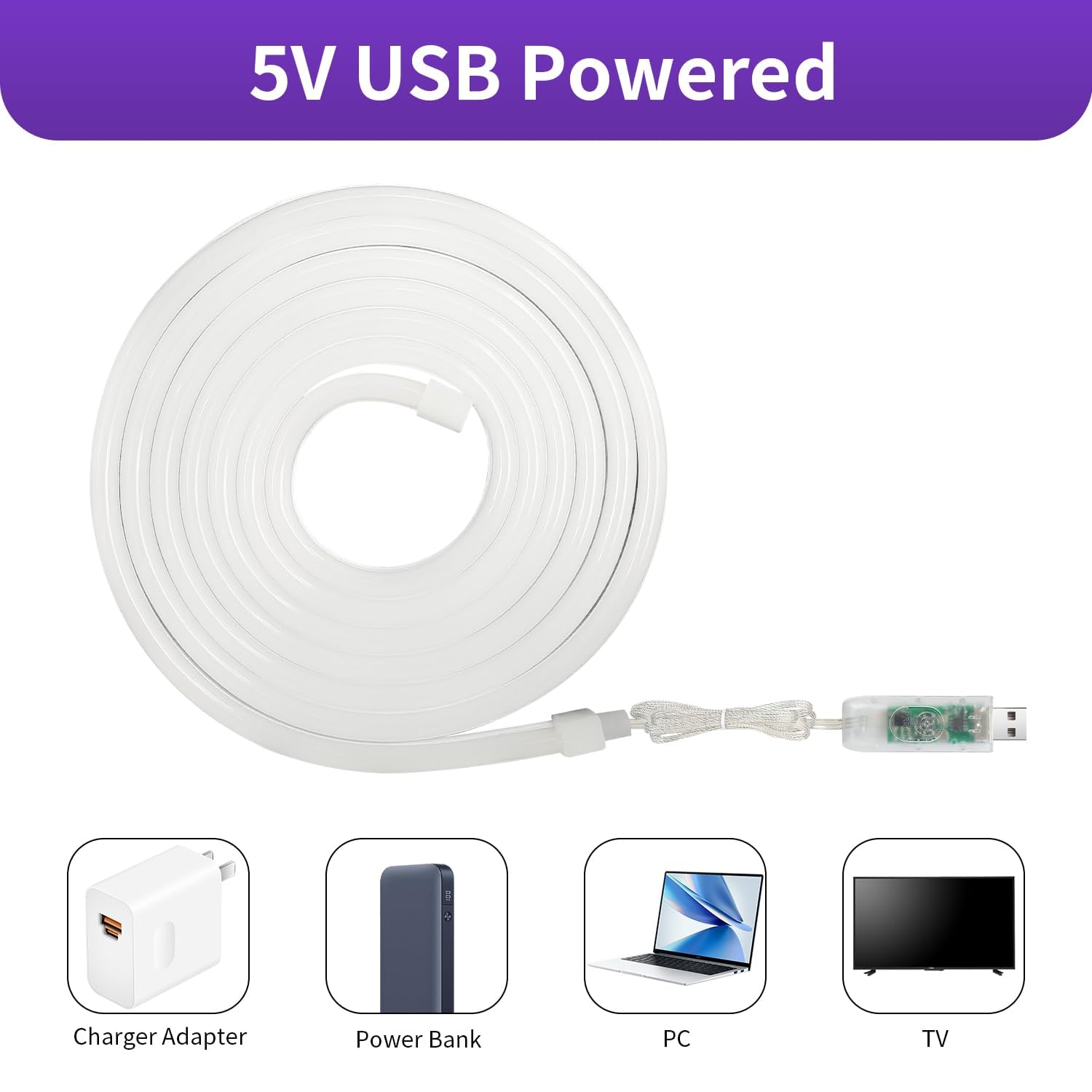 Neon LED Strip RGBIC 10M, 5V USB Tira LED Neon IP67 Impermeable | Recortable con Control APP Telemando, Sincronización de Música, Luces LED Exterior para Cocina, Juegos, Decoración de Paredes