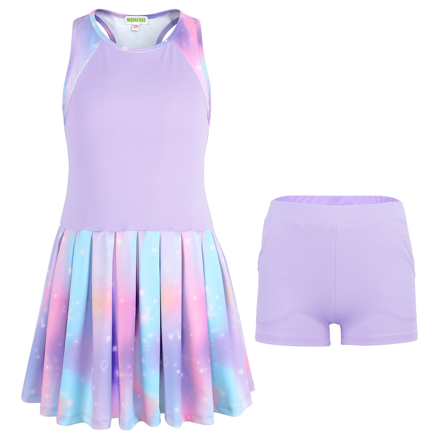 MODAFANS Tennis-/Golf-Pickleball-Kleid für Mädchen, ärmellos, athletisch, plissiert, Outfits mit Shorts
