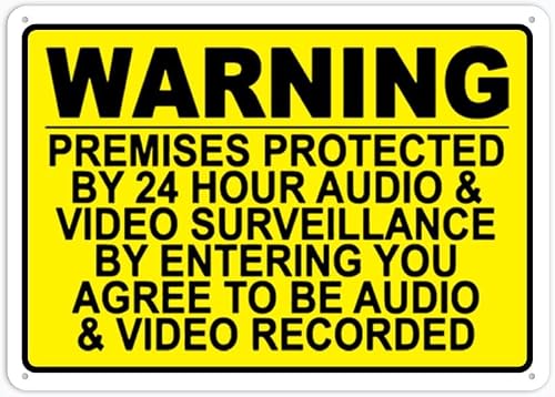 Xewazd A488 8"X12" Retro Aluminum Warning Sign - Premises Under 24 Hr Audio Video Surveillance | Vintage Style Wall Decor