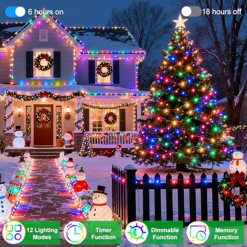 1500 LED 470FT Christmas String Lights Outdoor, 12 Modes and Timer Memory Dimmable, Plug in Waterproof Dark Green Wire Twinkle Fairy Light for for Xmas Yard Tree Wedding Party Decor (Multicolor) by WUXYIYANG - Image 3