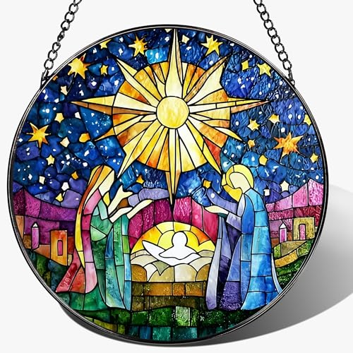 LAOWEIKI Nativity Scene Window Hanging Ornament