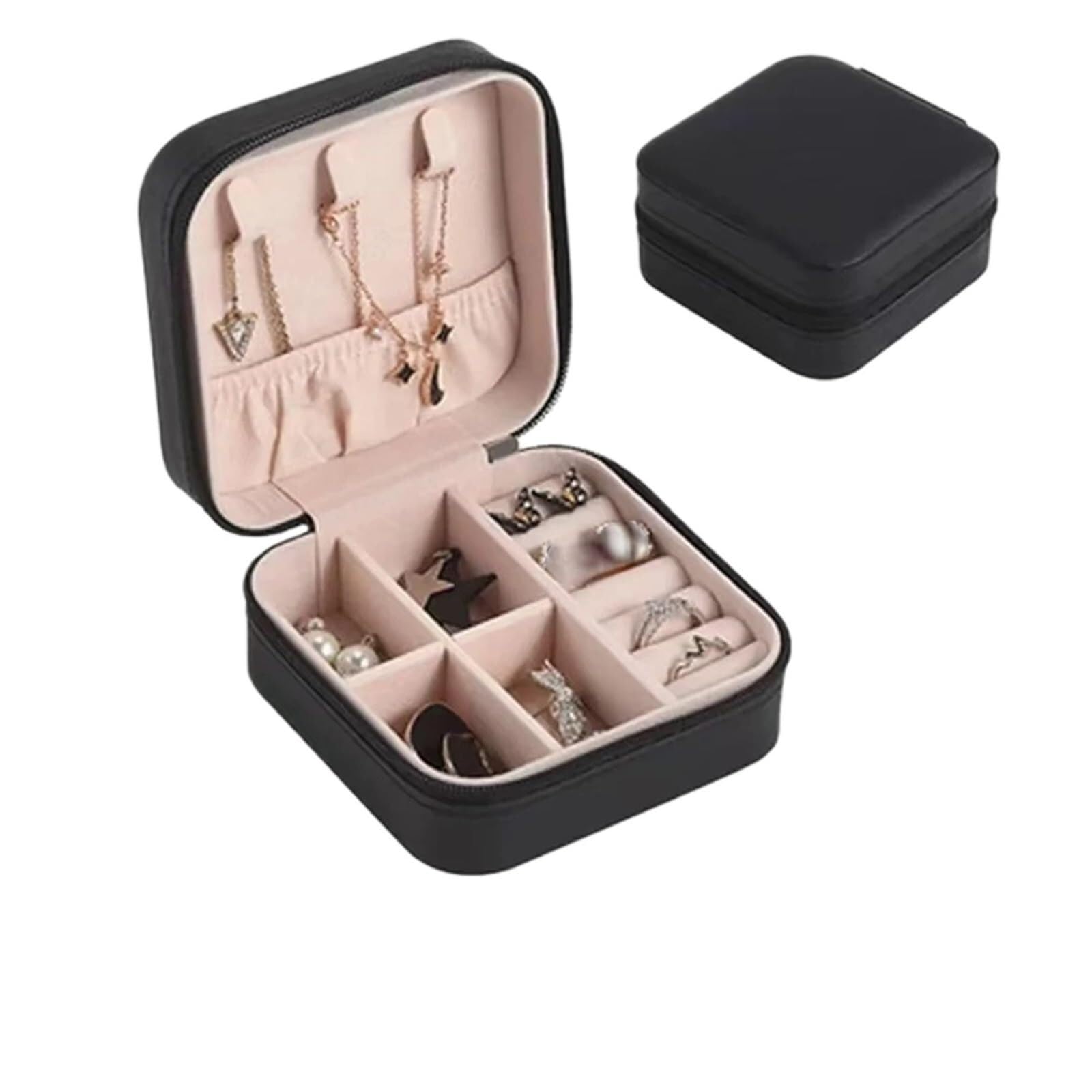 ZHAOQIN Jewellery Box Portable Jewellery Box Organiser Travel Leather Storage Zipper(Black)