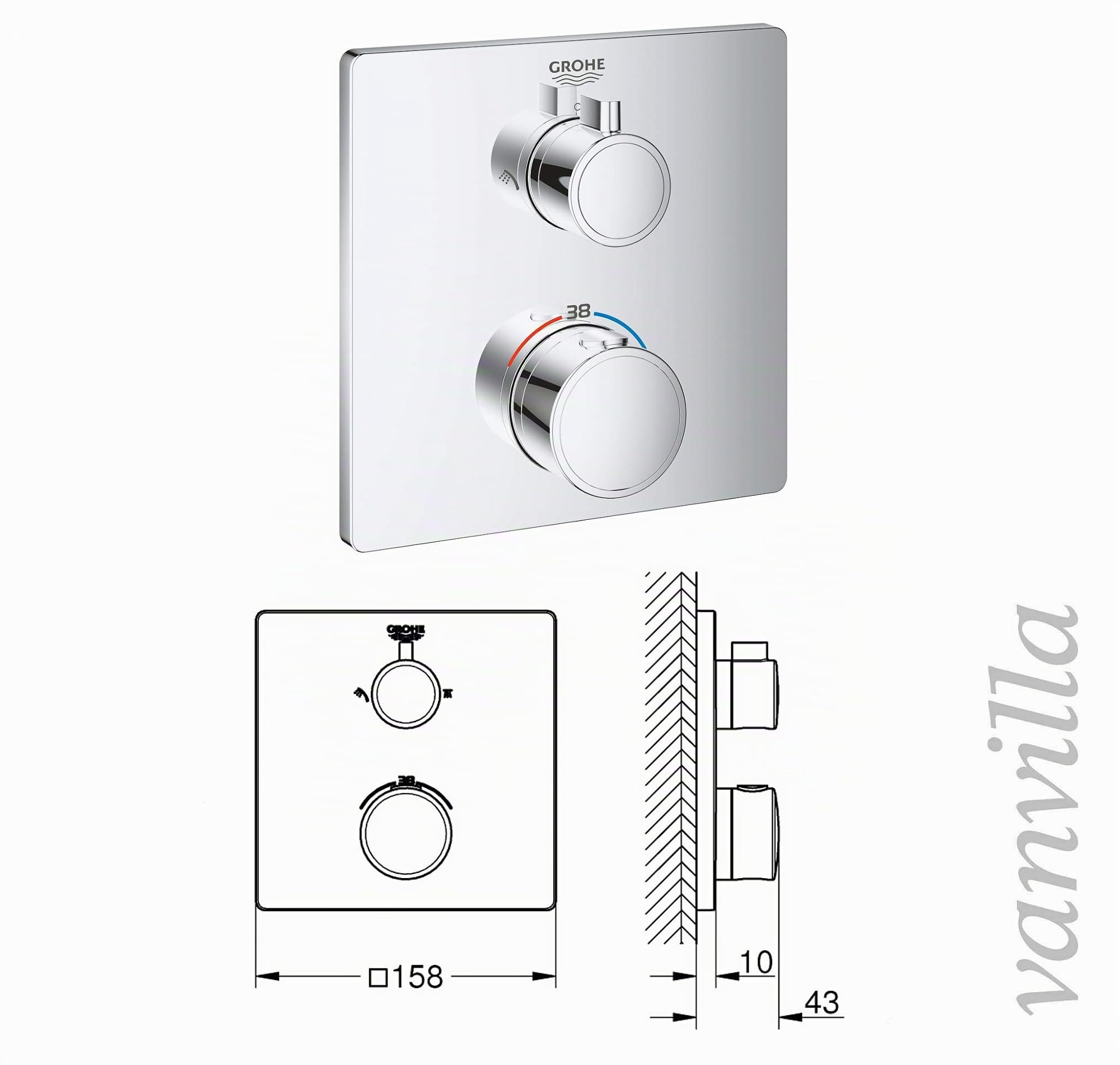 vanvilla Duschsystem Unterputz mit Duscharmatur Grohe poliert G09. V2