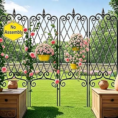 AMAGABELI GARDEN & HOME 4 Pack Garden Trellis for Climbing Plants Outdoor 47” x 16” Garden Fencing Decorative Plant Trellis Vegetables and Rose Trellis for Ivy Cucumbers Black