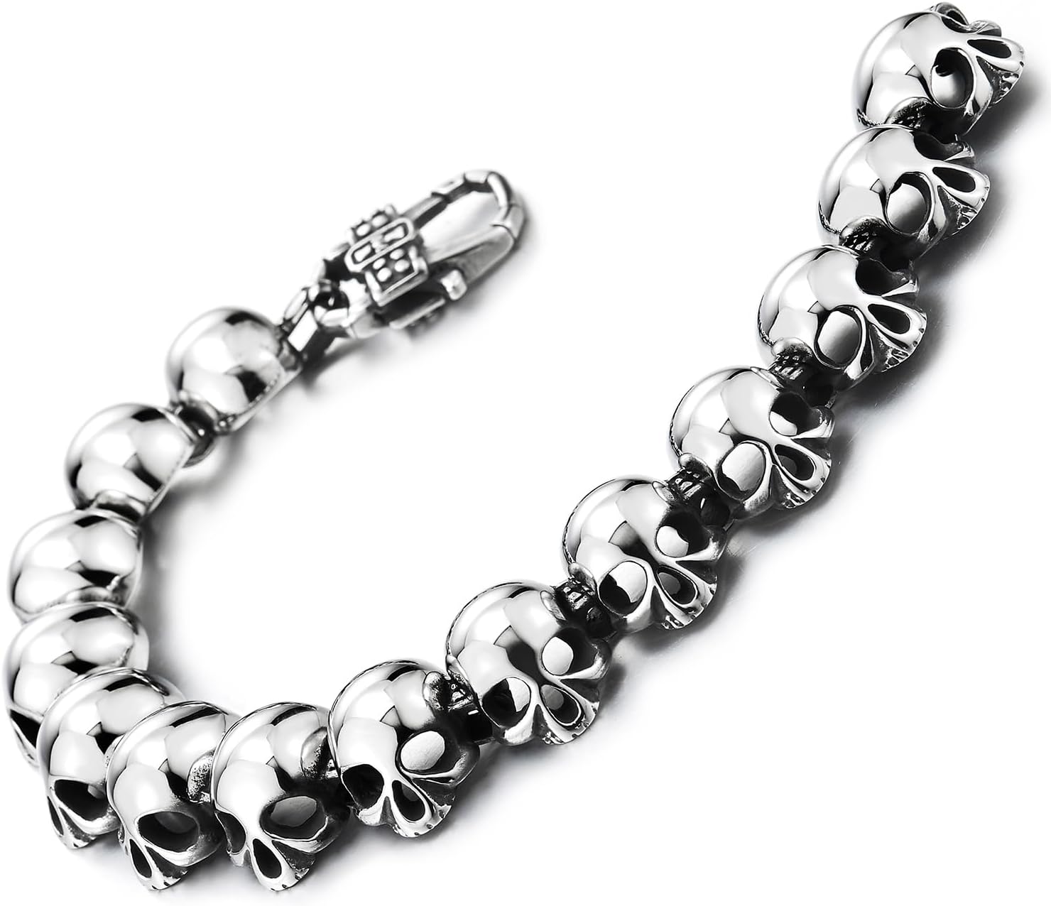 COOLSTEELANDBEYOND Mens Stainless Steel Large Skull Link Bracelet Biker Gothic Style Silver Color - Image 4