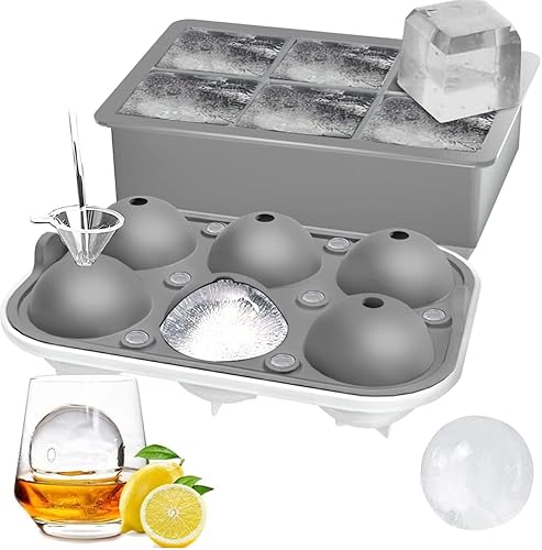 Miniatura 7 de ROTTAY Bandejas para cubitos de hielo (juego de 2), máquina de bolas de hielo con tapa y cubo de hielo cuadrado grande para whisky, cócteles y hecho