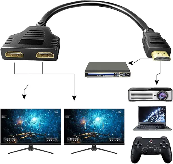 سعر ومواصفات كابل HDMI 2 في 1 بمنفذ ذكر الى شحن مقسم مزدوج لا يتطلب طاقة خارجية، لـ2 مضخم صوت بدقة 1080 بيكسل لـXbox وبلاي ستيشن 4 وروكو وتلفزيون HD عالي الدقة، متعدد الألوان (B08K48GN4J) على Amazon EG