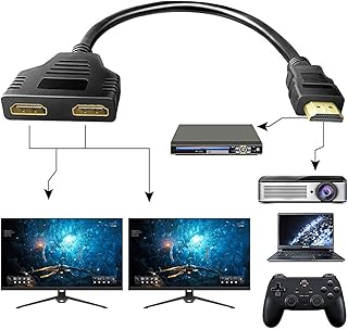كابل HDMI 2 في 1 بمنفذ ذكر الى شحن مقسم مزدوج لا يتطلب طاقة خارجية، لـ2 مضخم صوت بدقة 1080 بيكسل لـXbox وبلاي ستيشن 4 وروكو وتلفزيون HD عالي الدقة، متعدد الألوان