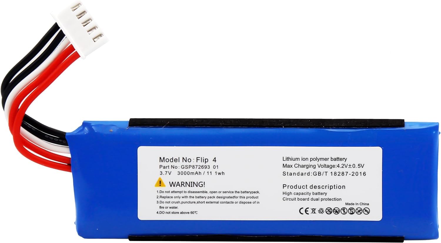 Batteria 3000 mAh 11.1wh per JBL Flip 4, Flip 4 Special Edition, GSP872693 01, FJB-4