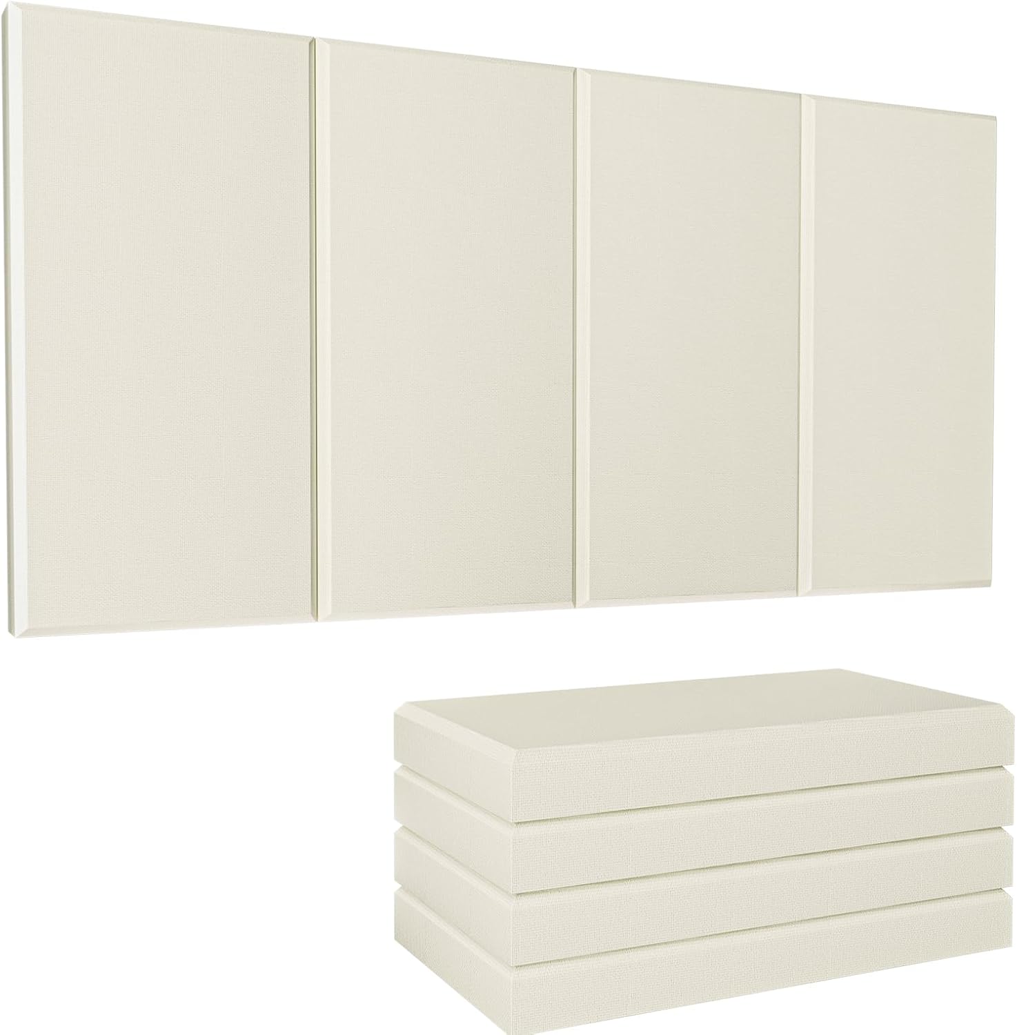4 PCS Acoustic Panels, 24"x12"x2" Fiberglass Soundproof Panels, Fabric Sound Absorbing Panel, Self-adhesive Acoustical Wall Panels(Beige)
