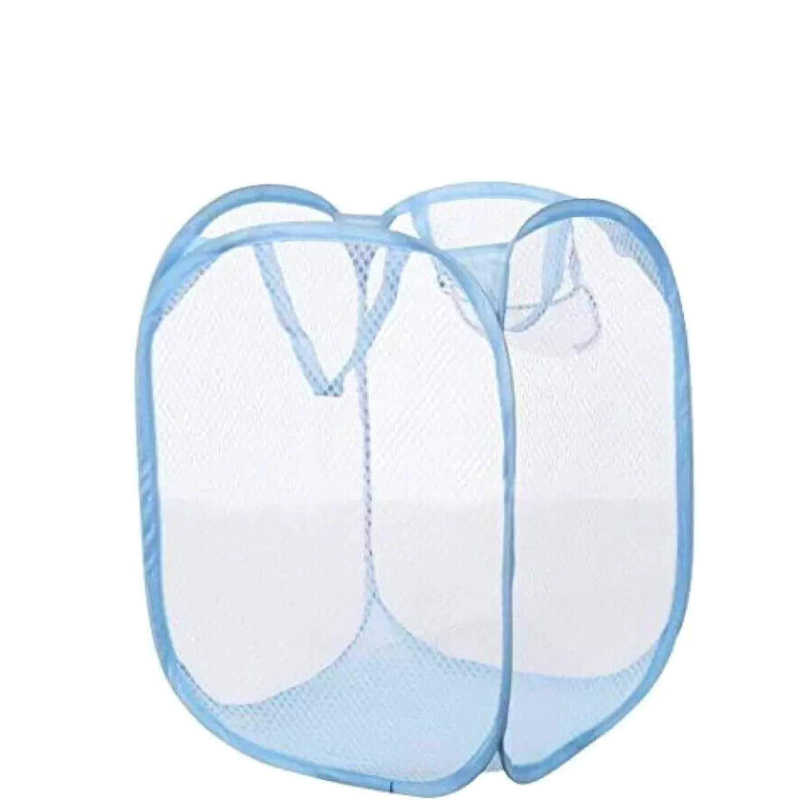 NTEK Foldable Pop-Up Mesh Washing Laundry Basket Bag Bin Hamper Toy Tidy Storage Fabric Organiser | Dirty Clothes Baskets with Handles& Side Pocket | Laundry Baskets Net Bag Clothes Bags (SKY BLUE)