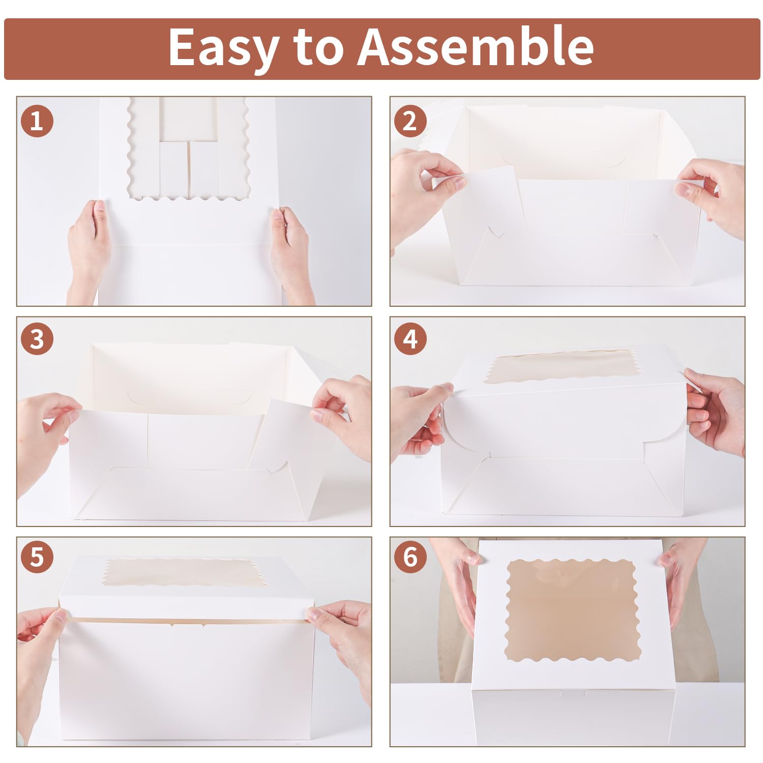 Cajas para tartas de 10 x 10 x 5 pulgadas, paquete de 24 cajas para tartas con ventana, cajas blancas para tartas de 10 pulgadas, cajas de panadería desechables para pasteles, galletas,