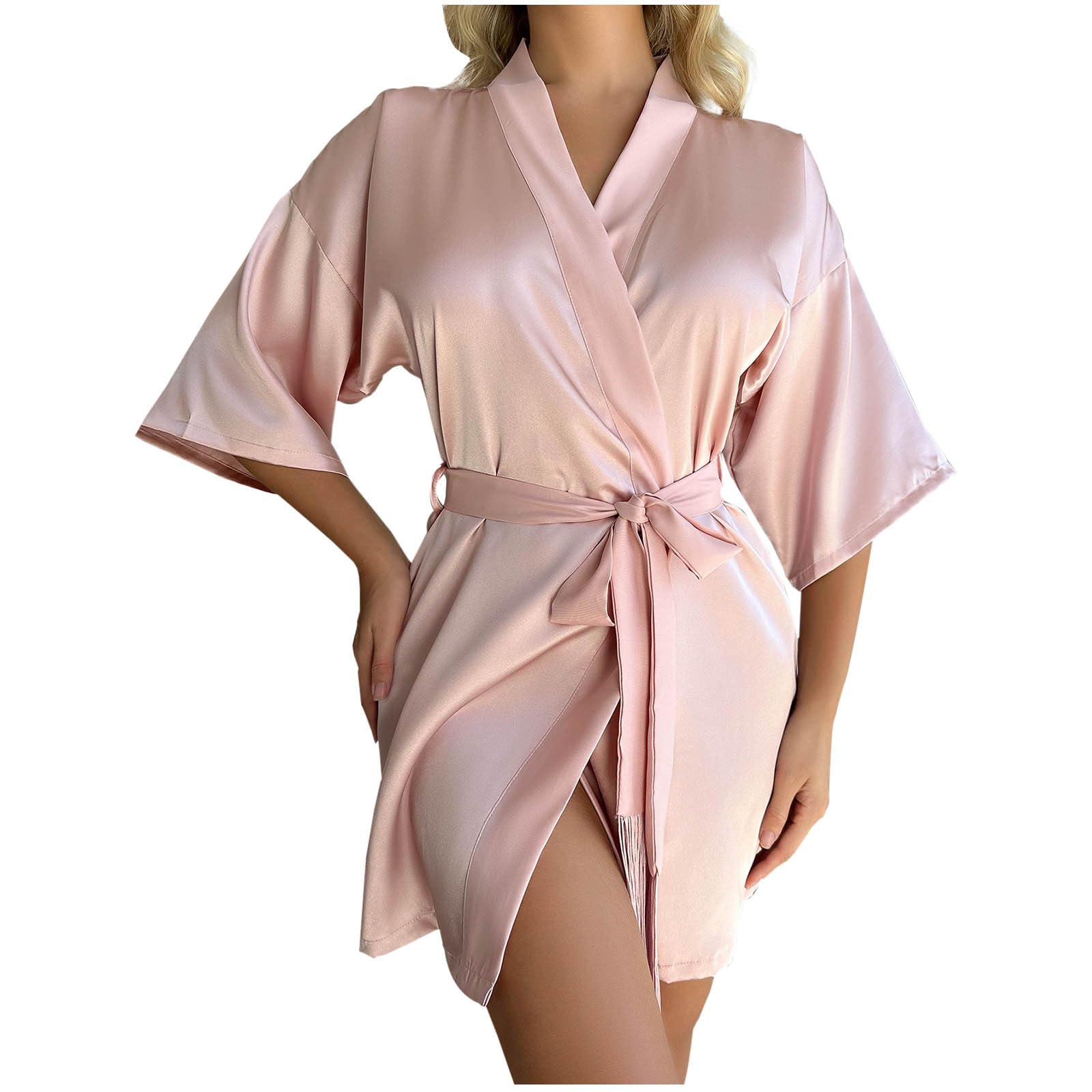 Women Silky 3 4 Sleeve Robes 2024 Lounge Comfy Soft Housecoat Solid Simple Fall Nightgown Ladies Sexy Basic