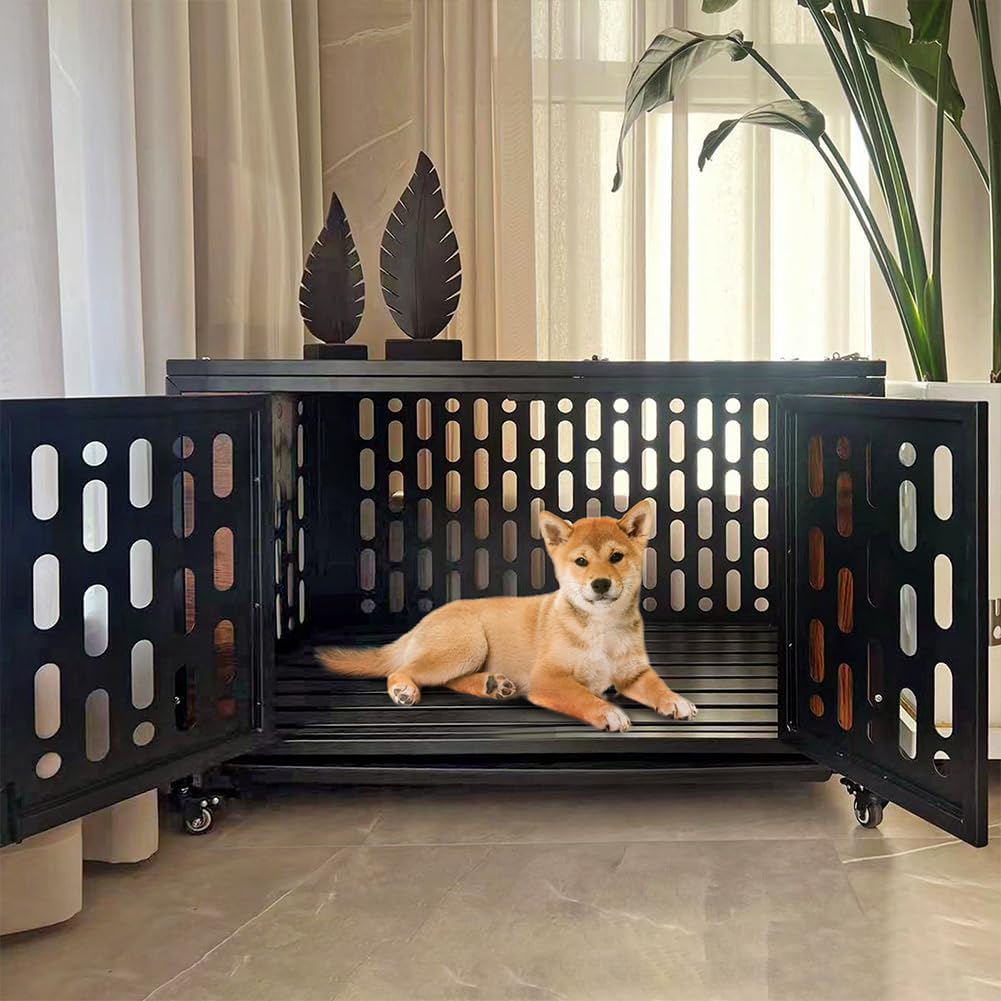 Uneeruiqy Dog Crate Furniture with 4 Universal Wheels
