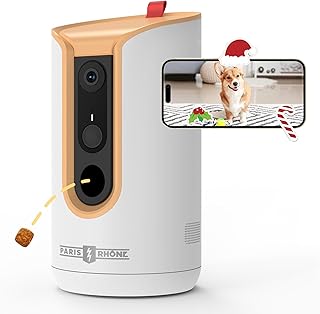 PARIS RHÔNE 2K Pet Camera, 360°View Dog Camera Treat Dispenser, 5G WiFi Pets Monitoring with Phone APP, Two-Way Audio, Inf...