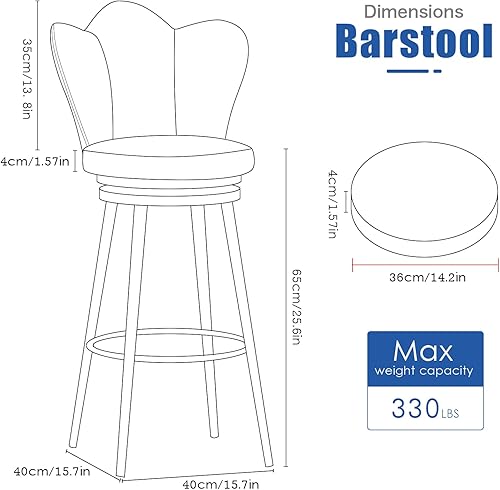 Miniatura 3 de Juego de 4 taburetes giratorios de terciopelo rosa, modernos taburetes tapizados de altura de mostrador con respaldo para isla de cocina, sillas de