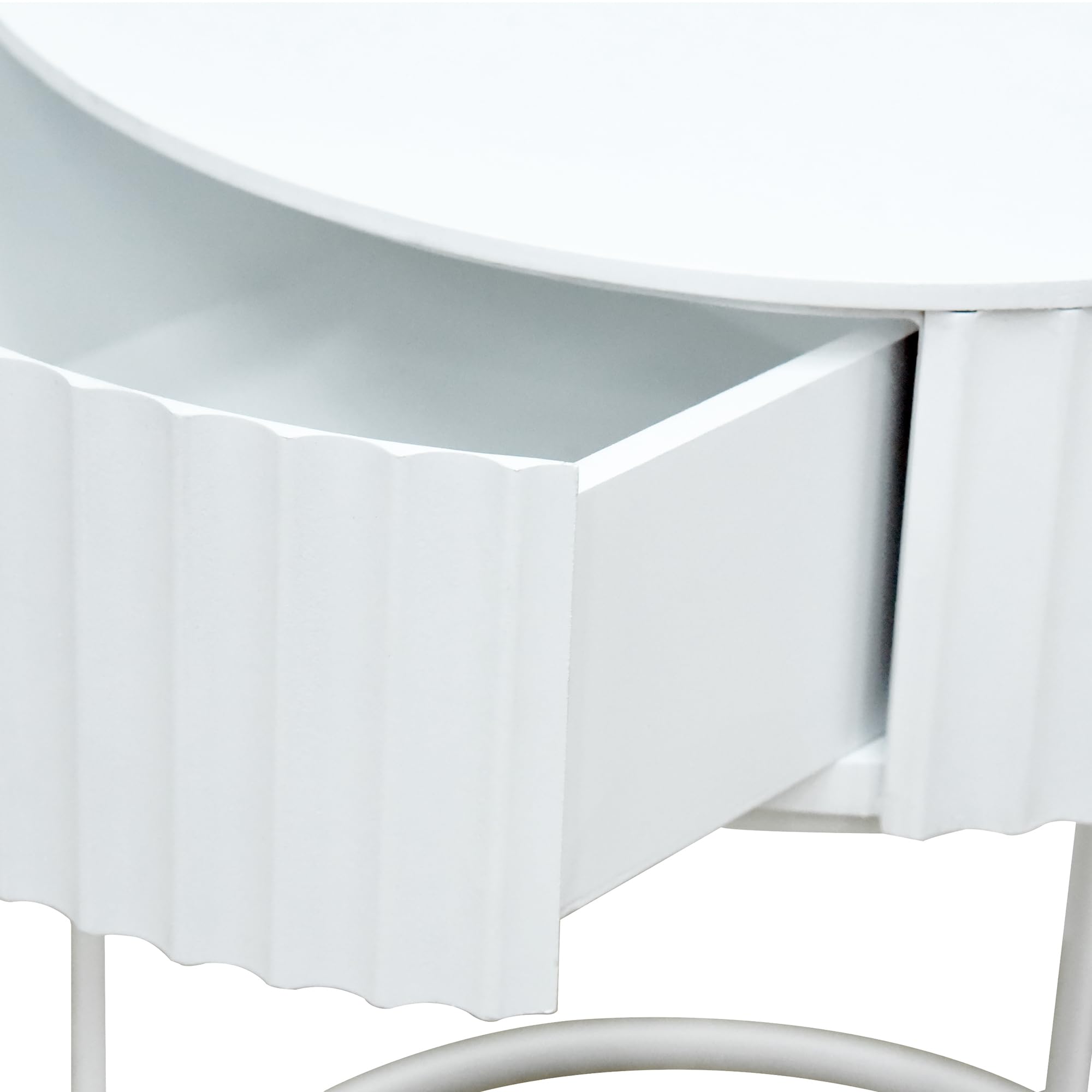 [en.casa] Tavolino Rotondo con Cassetto 46 x Ø40 cm Comodino con Telaio in Metallo Tavolo Basso da Divano Caffè per Soggiorno Salotto Camera da Letto Ingresso - Bianco