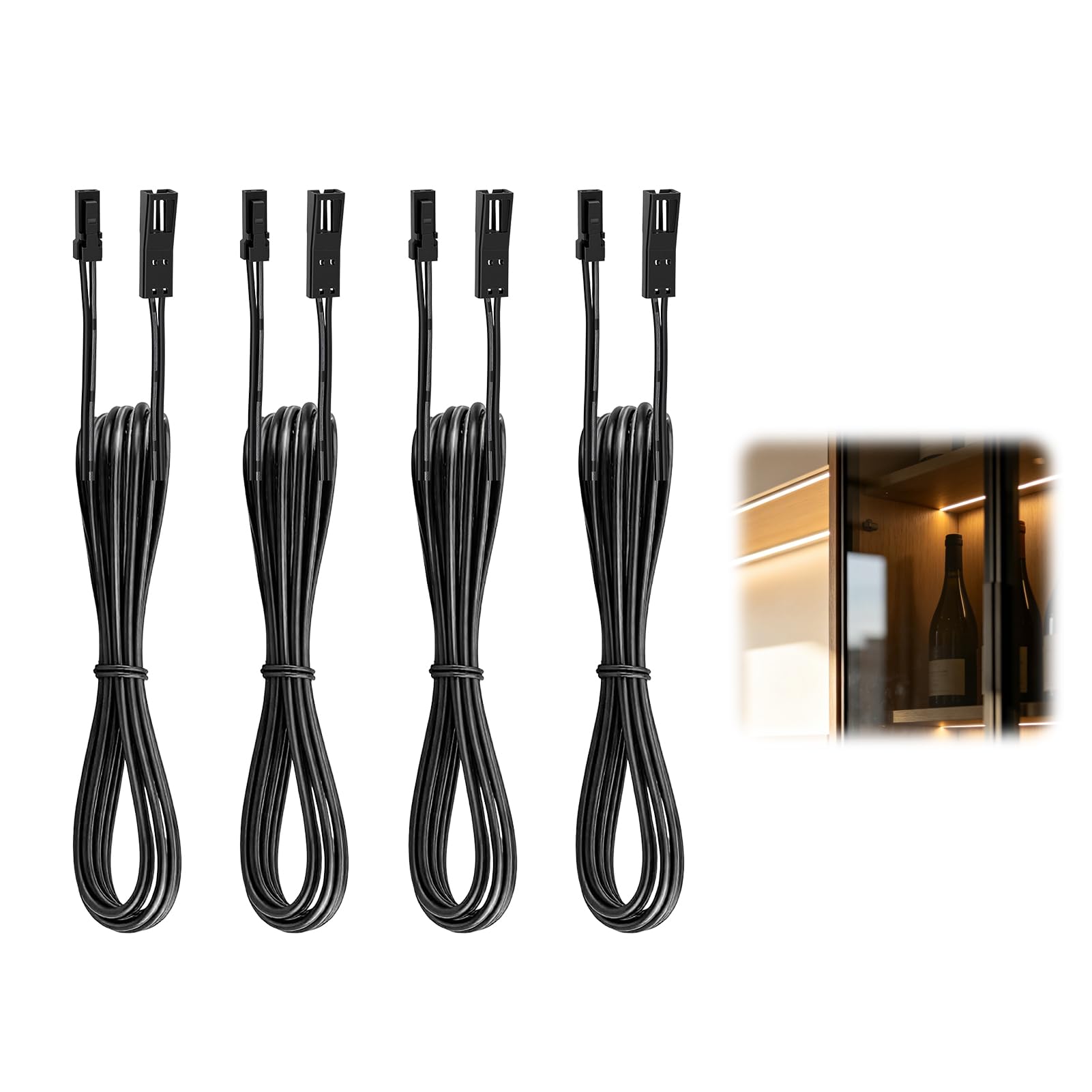 4 Pack LED Extension Cable for Wireless Under Cabinet Lighting, 2m LED Lights Extension Cable with 2 Pin Mini Connector, Flexible Cable for Cabinet Light Kitchen Light Furniture Lighting