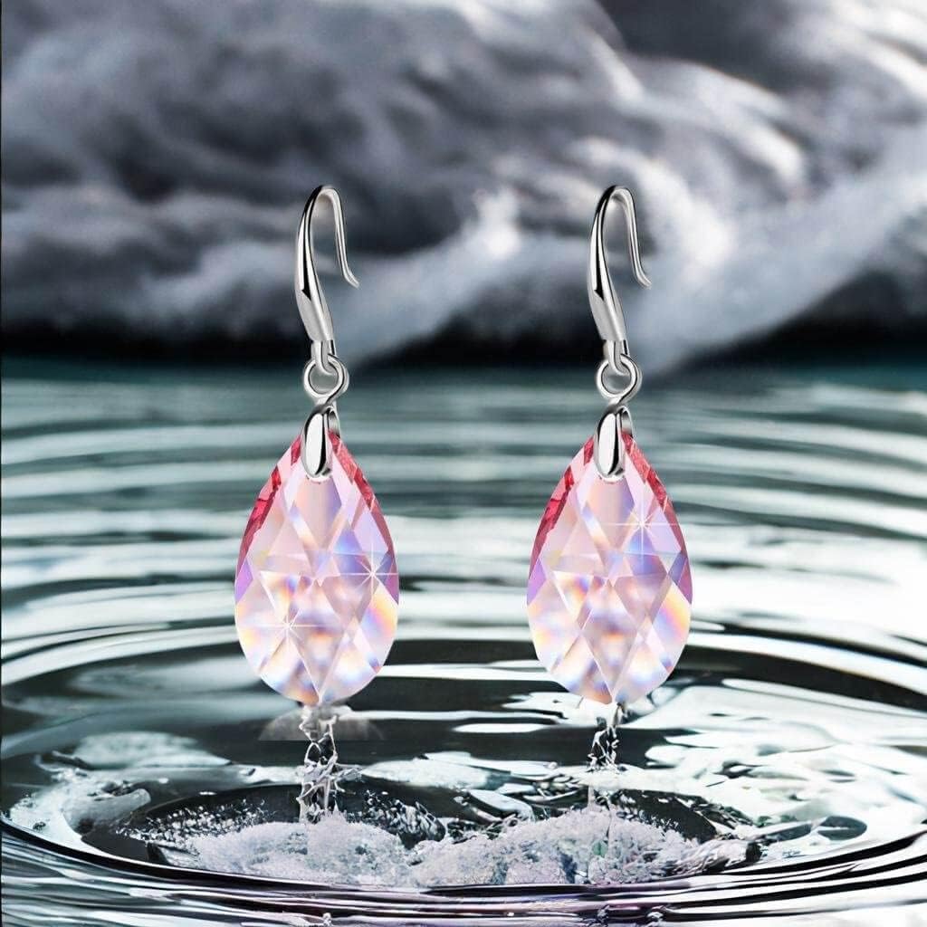 Austrian Crystal Teardrop Dangle Hook Earrings for Women 14K Gold Plated Hypoallergenic Jewelry - Image 3