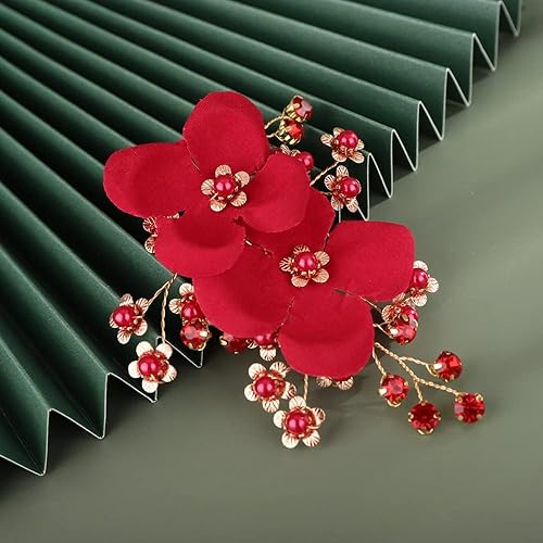 Miniatura 7 de Sither Pinza de pelo rojo para novia, peine floral para mujer, accesorios para el cabello de boda para novia, clip para el cabello para boda,