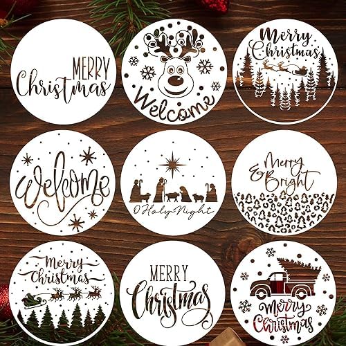 9 PCS Christmas Stencils for Painting on Wood, 12 Inch