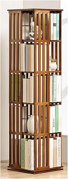 Atkits 360 Rotating Bookshelf Swivel Bookcase Rotating Bookcase Tower, Vertical Bookshelf Tower Solid Wood Bookshelf Bamboo Rotating Storage Display Rack Standing Shelves,Brown,5 Tier