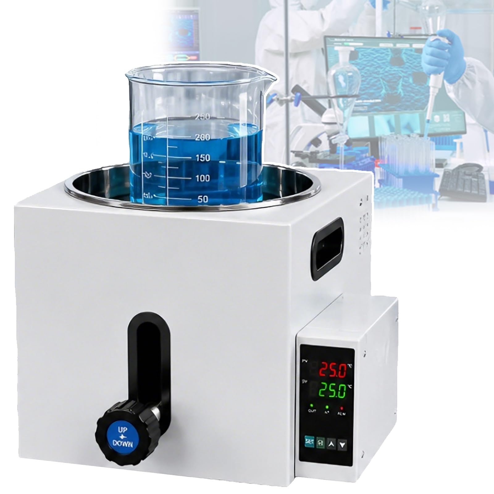 Baño María de Laboratorio 2L/3L/5L, con Dispositivos de Calentamiento Digital Tipo Elevador, Revestimiento de Acero Inoxidable, Control Inteligente de Temperatura Ambiente PID a 250℃(5L)