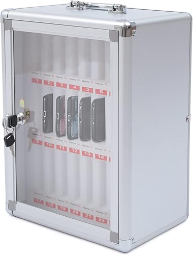 Gabinete de almacenamiento para teléfonos celulares transparentes de aleación de aluminio con 24 ranuras, para encimera de pared, caja de