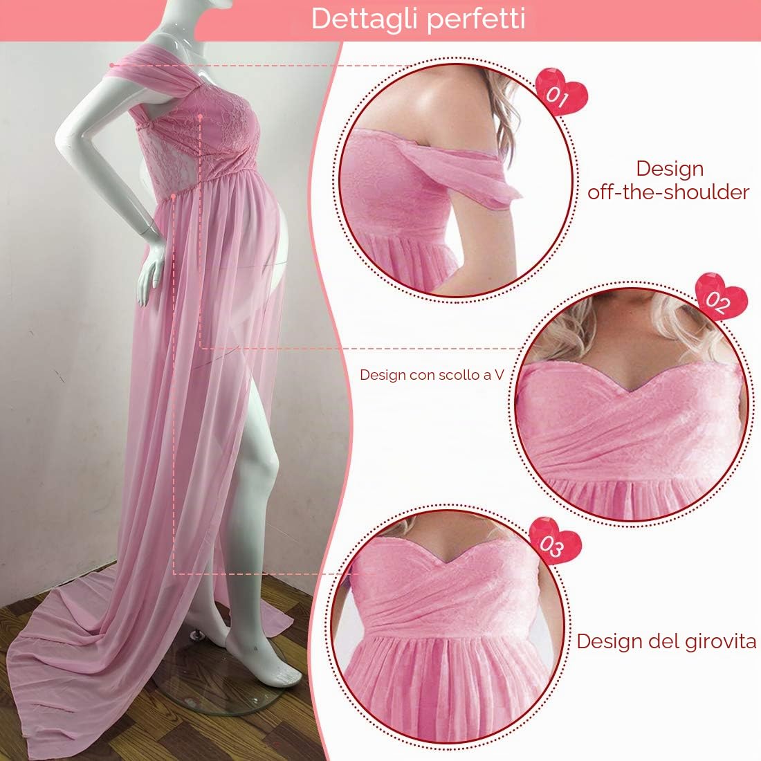 FEOYA-maternità abito da Donna Incinta Senza Spalline Puntelli Spalle Scoperte Estivo Sexy Chiffon Foto Spara Fotografia Frontale