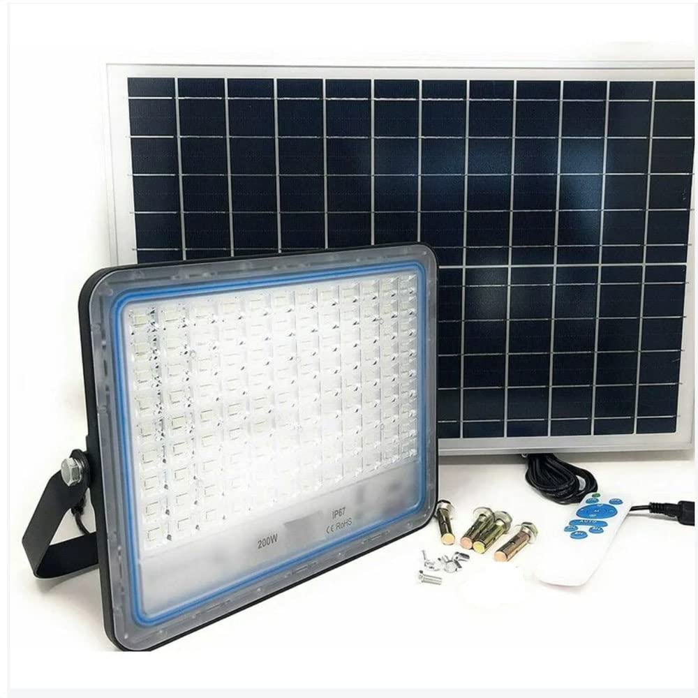 081 Store - 2 pezzi faro led esterno con pannello solare 400w 6000k Bianco IP67 impermeabile pannello solare con telecomando