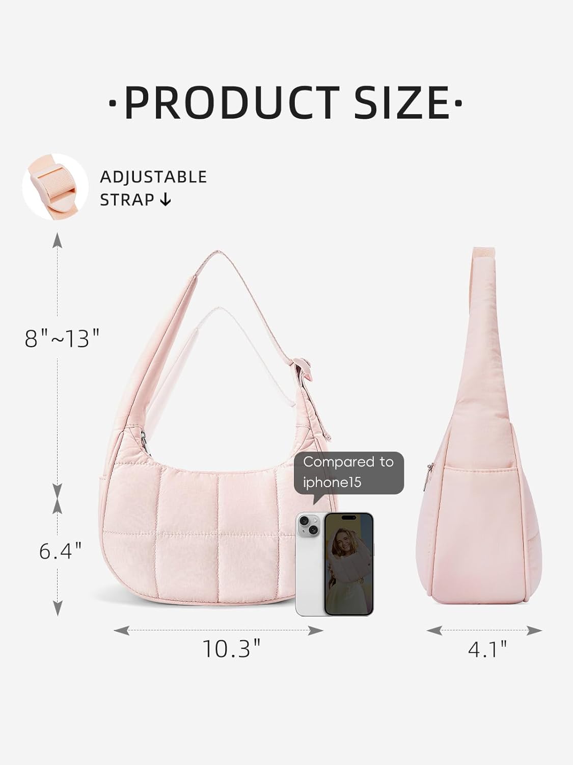 WESTBRONCO Small Puffer Crescent Shoulder Bag for Women, Nylon Quilted Shoulder Purses, Puffy Handbags with Adjustable Strap - Image 3