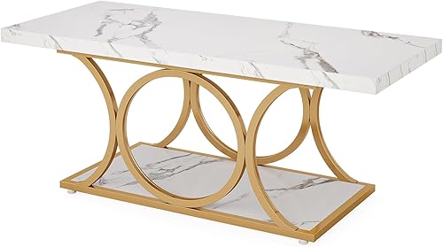 Miniatura 4 de Tribesigns Mesa de centro rectangular, mesas de centro modernas de 46.45 pulgadas para sala de estar, mesa de centro de madera de mármol falso de 2