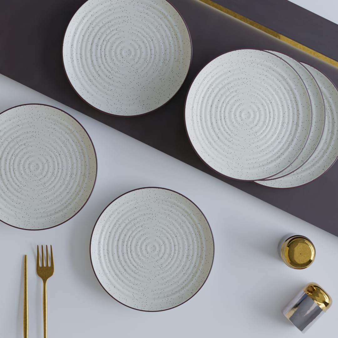 The Earth Store Spiral White 6 Piece -10 Inch Ceramic Dinner Plates Microwave & Dishwasher Safe Ceramic Plates for Dinner | Full Plates Set of 6 | Dinner Full Plates The Earth Store Spiral White 6 Piece -10 Inch Ceramic Dinner Plates Microwave & Dishwasher Safe Ceramic Plates for Dinner | Full Plates Set of 6 | Dinner Full Plates