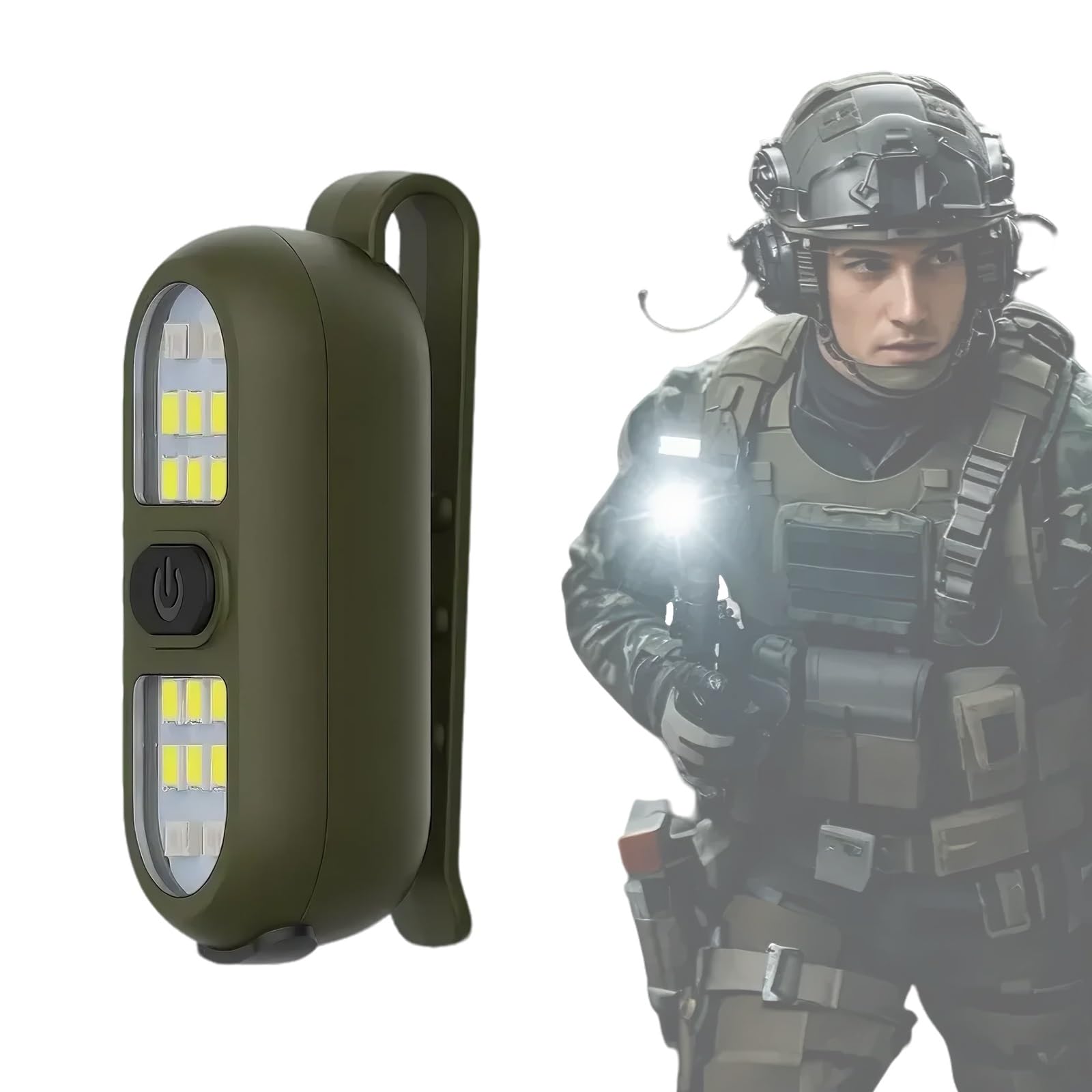 Lampes de nuit d'extérieur étanches et rechargeables, lampe de poche à clipser pour lampe de poche LED mains libres (vert)