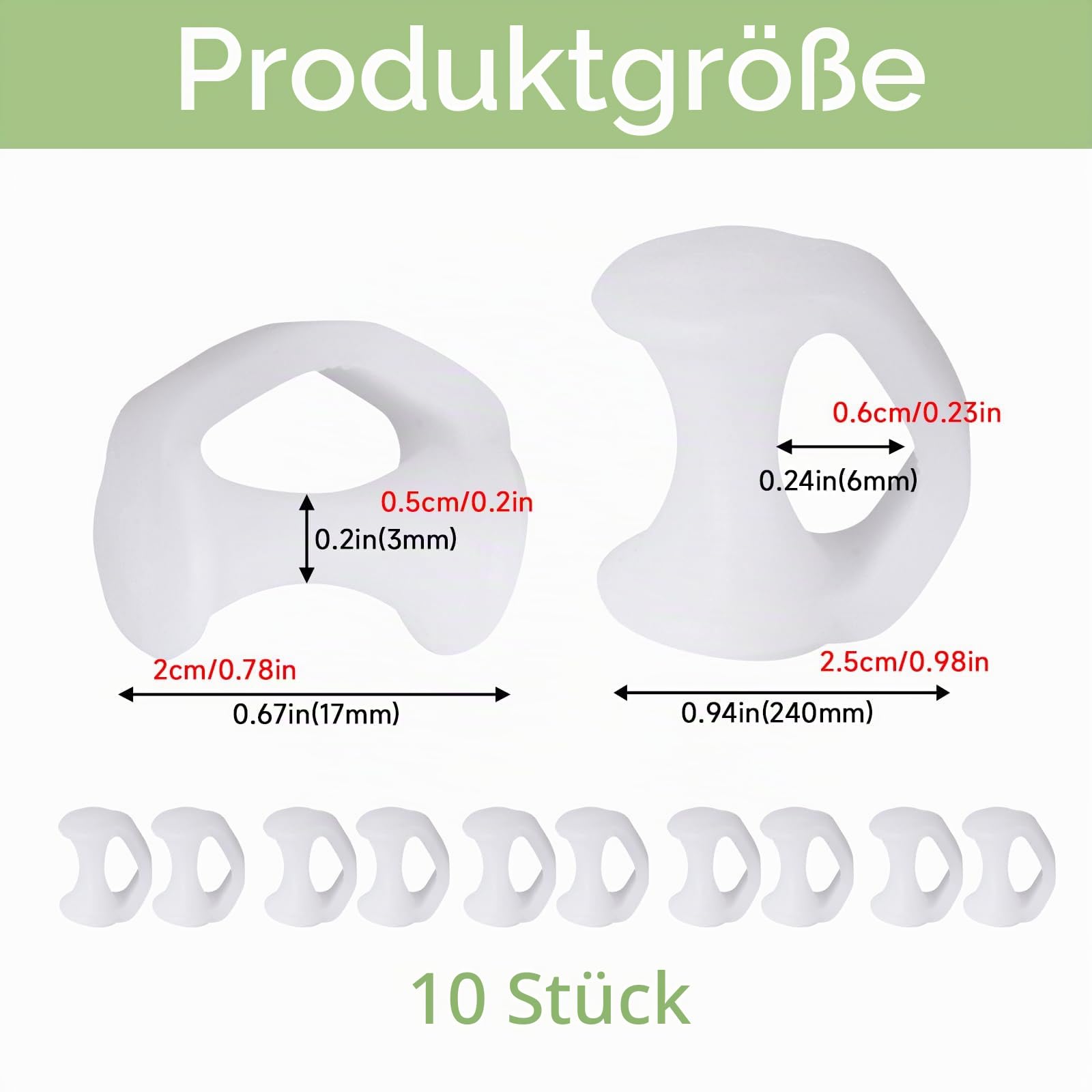 ORUZA 10 Stück Zehentrenner, Silikon Zehenspreizer Zehenspreizer Kleiner Zeh Toe Spreader für Bunion Verhinderung von Reibung und Druckentlastung