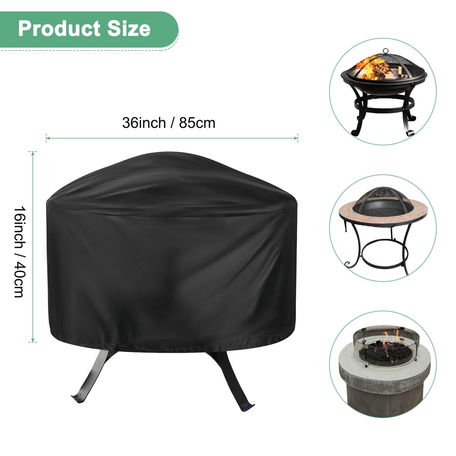 M METERXITY Round Outdoor Fire Pit Cover, 33" x 16" (Dia x H) Patio Fire Pit Table Cover - Image 3